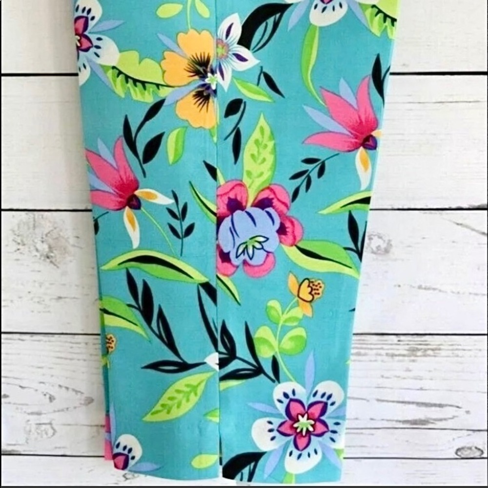 SLB Women 100% Silk crop pants fully lined Teal pink Yellow Green,Ins.23”, Sz 6